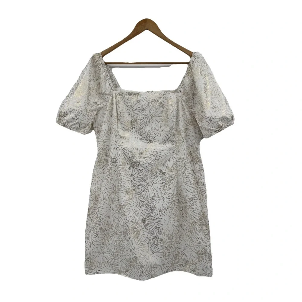Michael Michael Kors Metallic Gold Floral Puff Sleeve‎ Mini Dress Women's M NWT